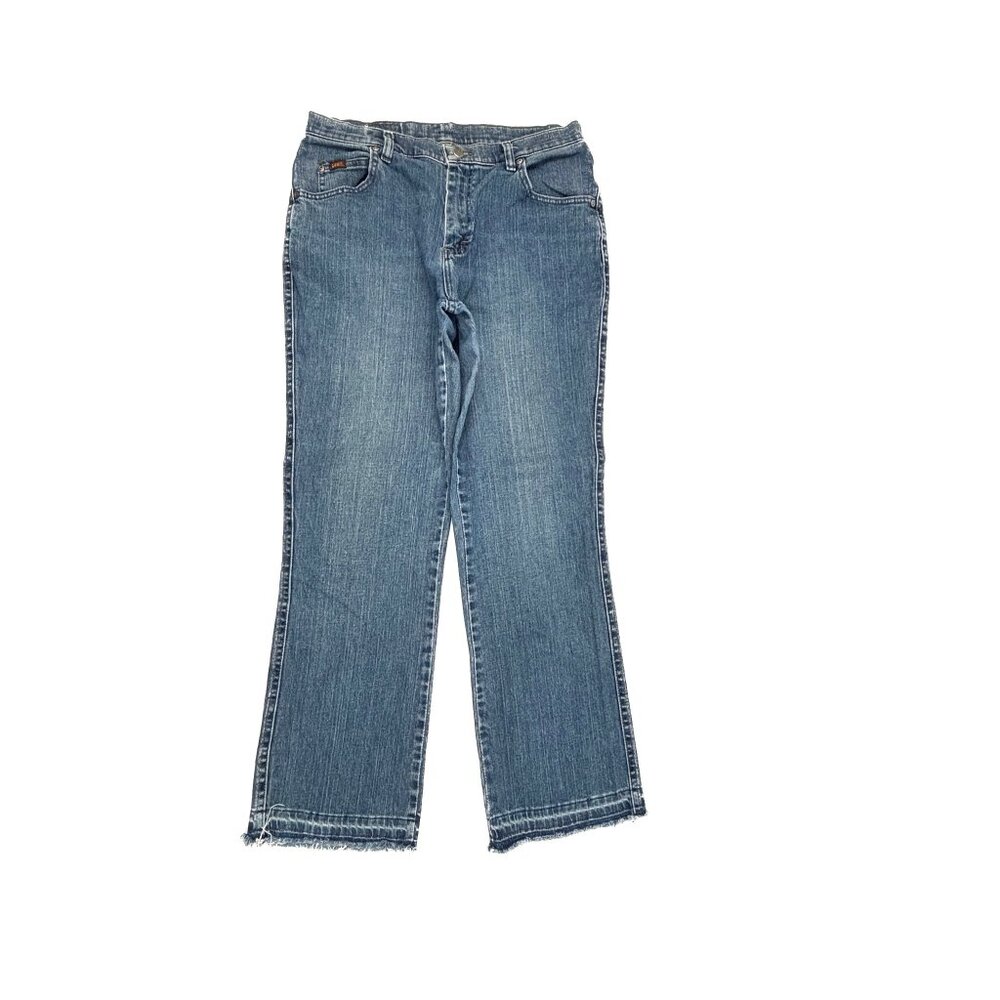 Lee Bootcut Jeans Women 12P Blue Raw Hem Dark Wash High Rise 305858H